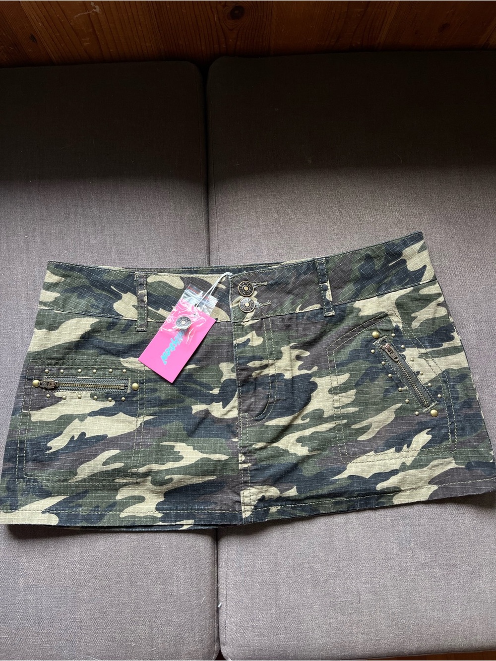 Edikted Camo Mini Skort with Studded Zippers (Liorah Studded Camo Mini Skirt)